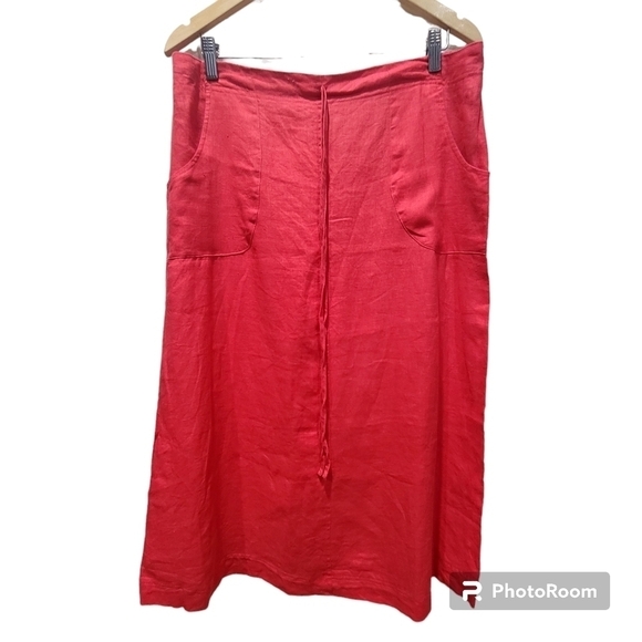 Large 100% Linen Red Maxi Skirt Tie String Stretchy Waist Pockets - Picture 1 of 6